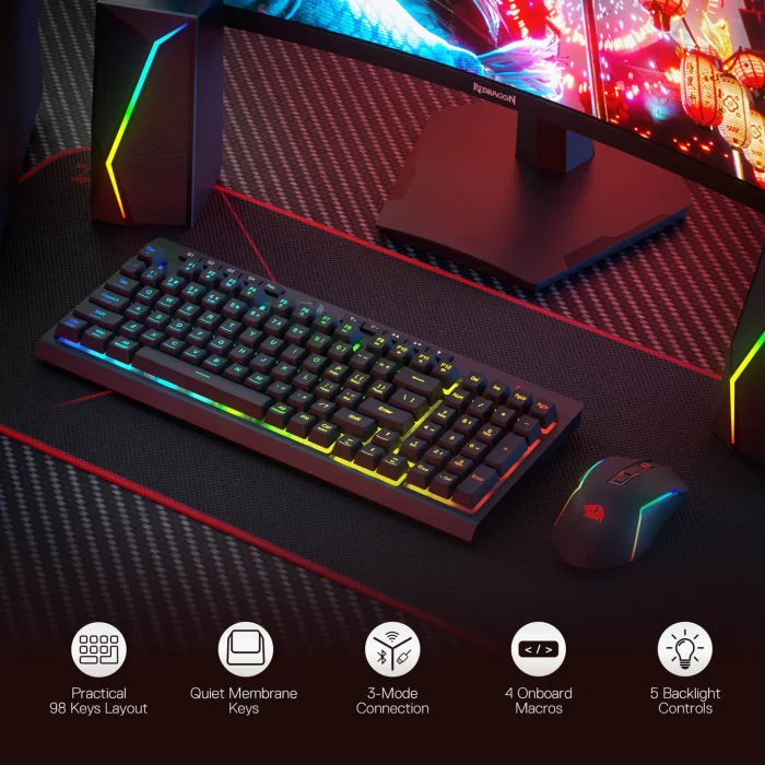 RYLO PRO S142 Membrane Gaming Keyboard & Mouse Tri-Mode Combo - Pilt 4